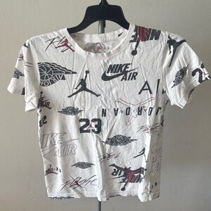 Nike White Kids Short Sleeve Graphic Tee with Black and Red Logos